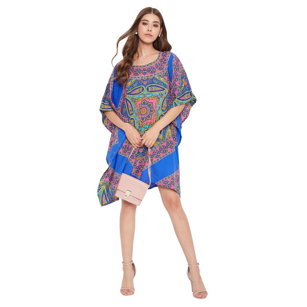 Paisley Kimono Dress With Sleeves Blue Party Dress